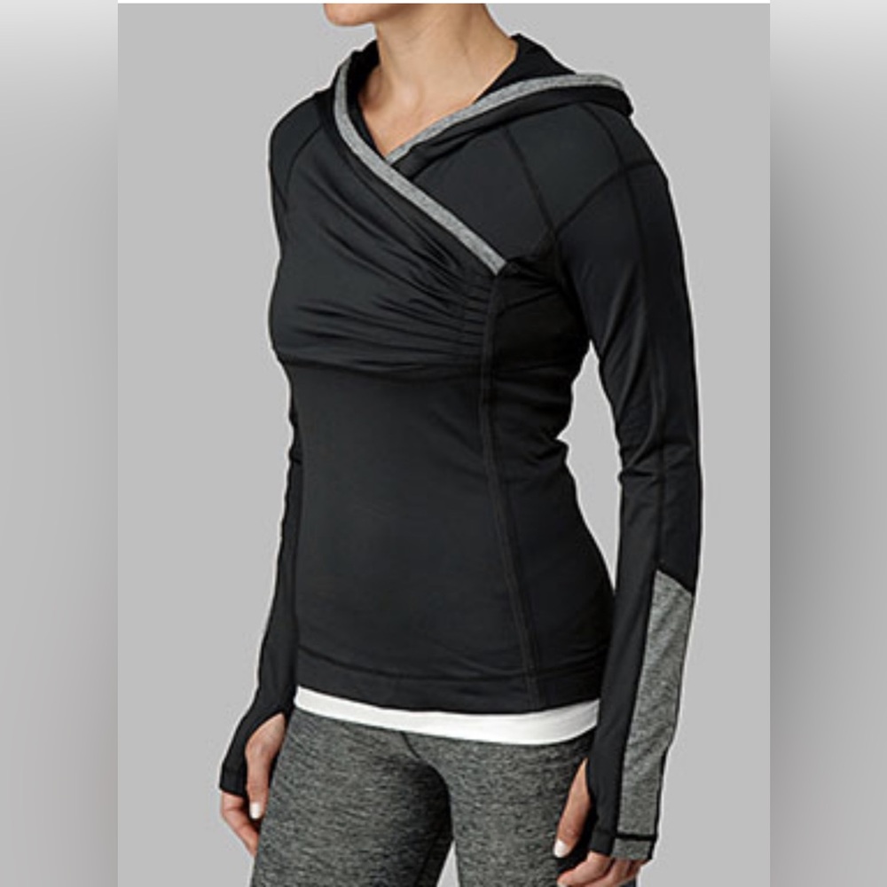 Lululemon Run for Your Life Hoodie in Black Heathered Grey Long Sleeve Top Sz 6